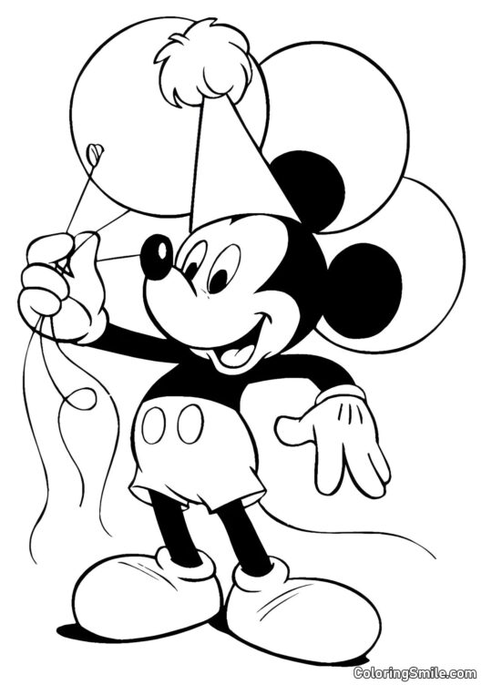 Mickey Mouse com balões - Página para Colorir