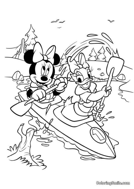 Minnie em um barco - Página para Colorir