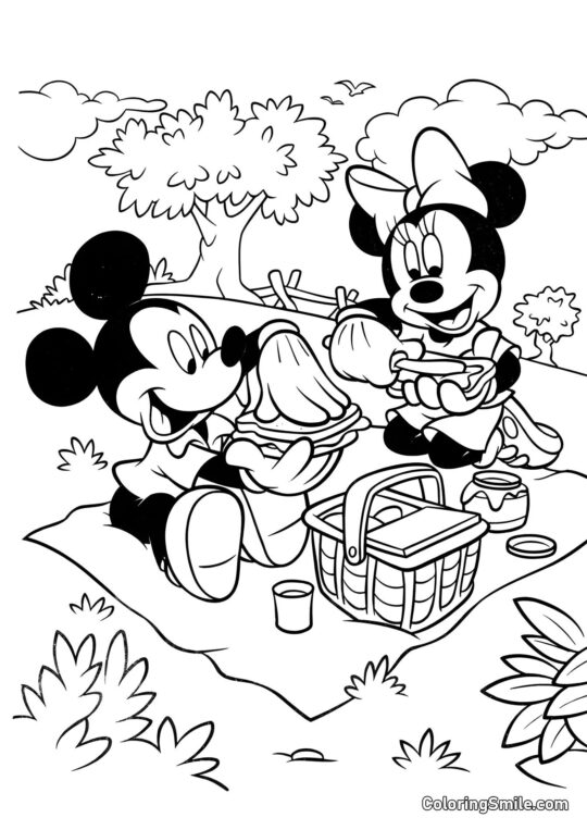 Mickey e Minnie em um piquenique - Página para Colorir