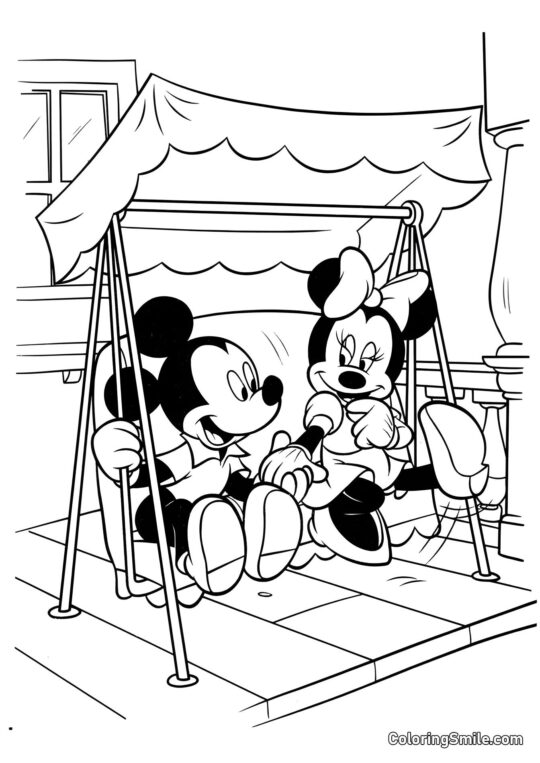 Mickey e Minnie no balanço - Página para Colorir