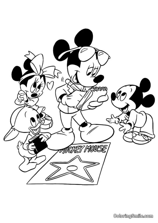 Mickey Mouse em um círculo de amigos - Página para Colorir