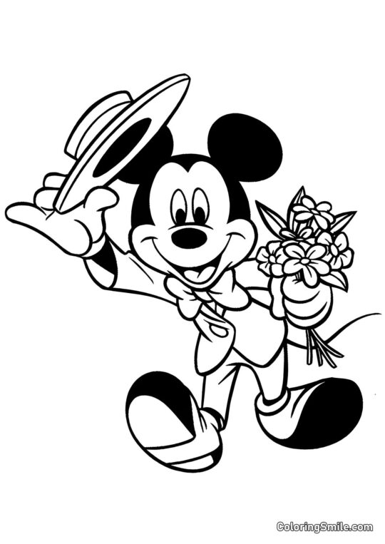 Mickey Mouse-gentleman com flores - Página para Colorir