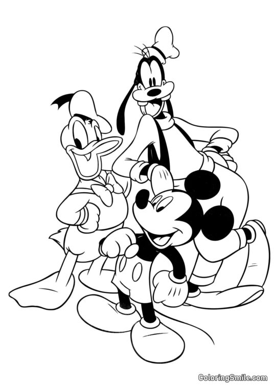 Mickey Mouse, Pato Donald e Pateta - Página para Colorir