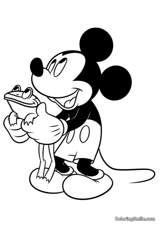 Mickey Mouse com um sapo - Página para Colorir