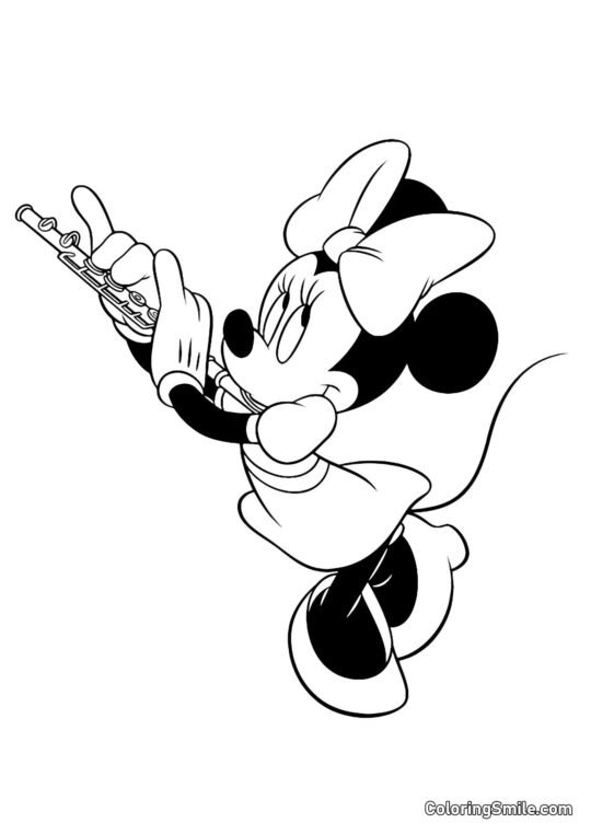 Minnie tocando flauta - Página para Colorir