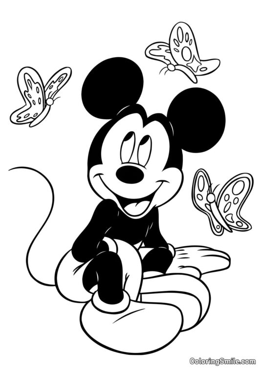 Mickey Mouse e borboletas - Página para Colorir