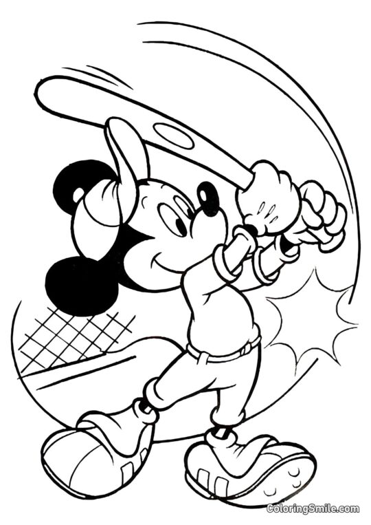 Mickey Mouse com um bastão de beisebol - Página para Colorir