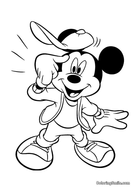 Mickey Mouse com um chapéu divertido - Página para Colorir