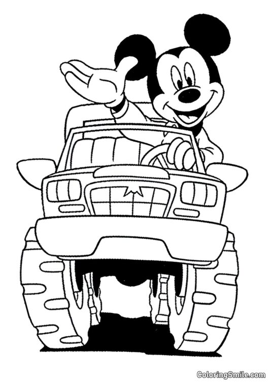 Mickey Mouse dirigindo um carro - Página para Colorir