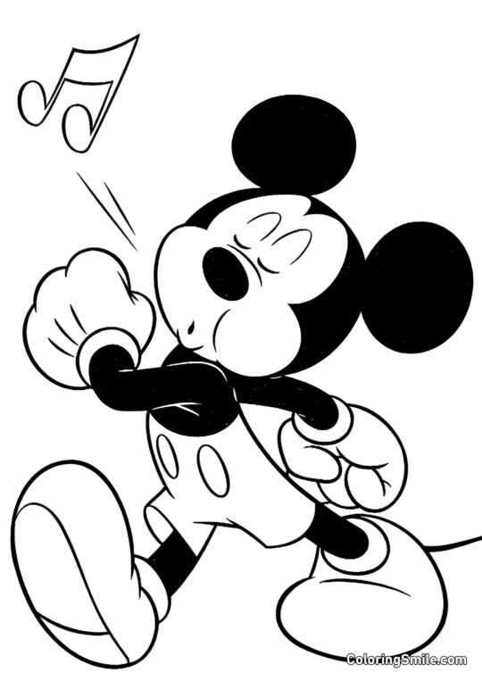 Mickey Mouse dançando com uma canção - Página para Colorir