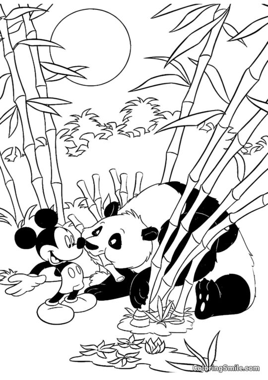 Mickey Mouse encontrou um panda - Página para Colorir