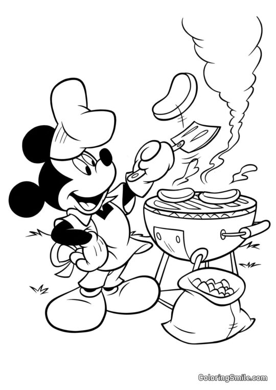 Mickey Mouse e churrasco - Página para Colorir