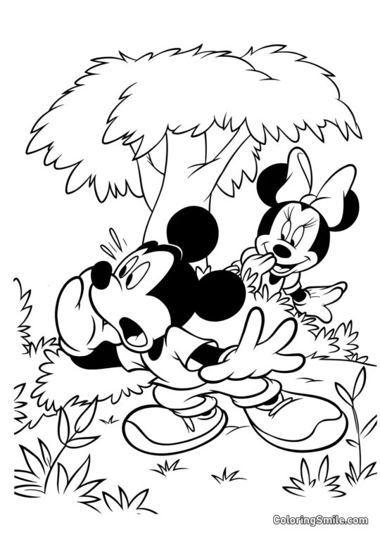 Esconde-esconde com Mickey Mouse e Minnie - Página para Colorir