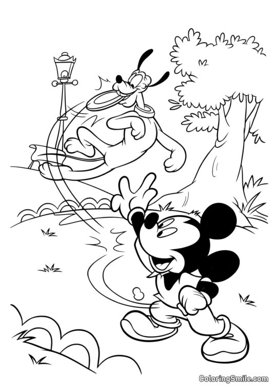 Mickey Mouse brincando com Pateta - Página para Colorir
