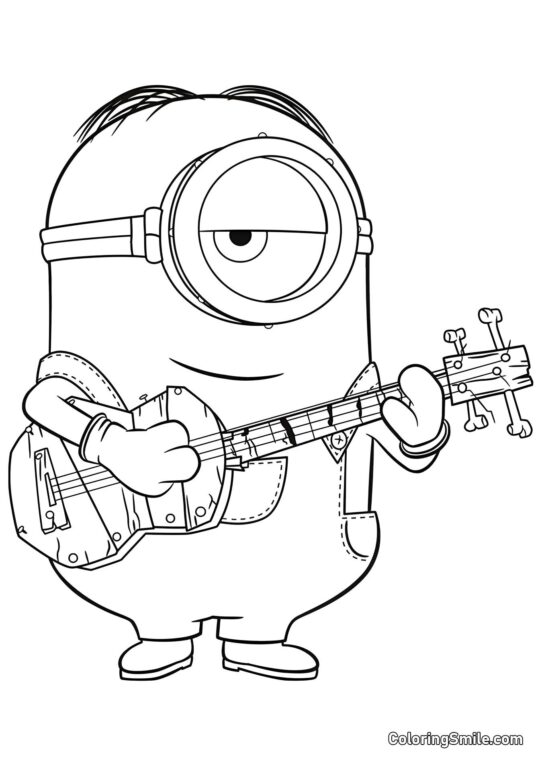 Minion Stuart med Guitar - Farvelægningsside