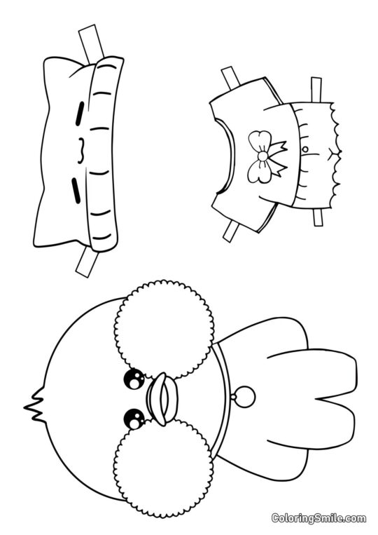 Lalafanfan Ausmalbilder Lalafanfan mit Kleidung (Top, Rock und Hut) - Ausmalbild