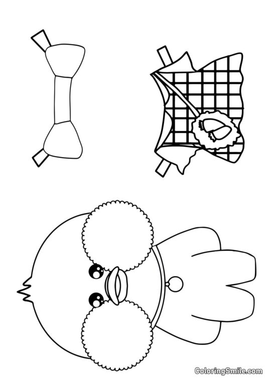 Lalafanfan Ausmalbilder Lalafanfan mit Kleidung (Kleid und Bogen) - Ausmalbild