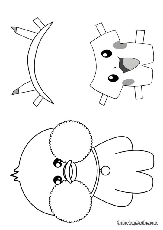 Lalafanfan Ausmalbilder Lalafanfan mit Kleidung (Pikachu-Kostüm) - Ausmalbild