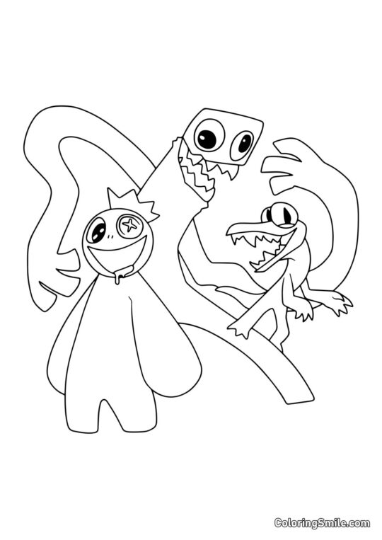 Bleu, Vert et Orange des Rainbow Friends - Page de Coloriage