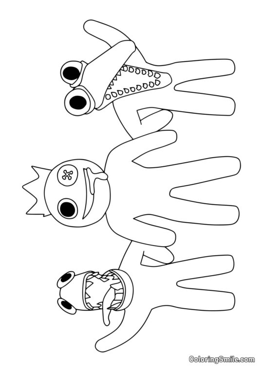 Bleu, Vert et Orange faisant un signe de la main - Page de Coloriage