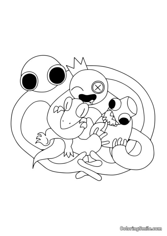 Rainbow Friends s’embrassent - Page de Coloriage