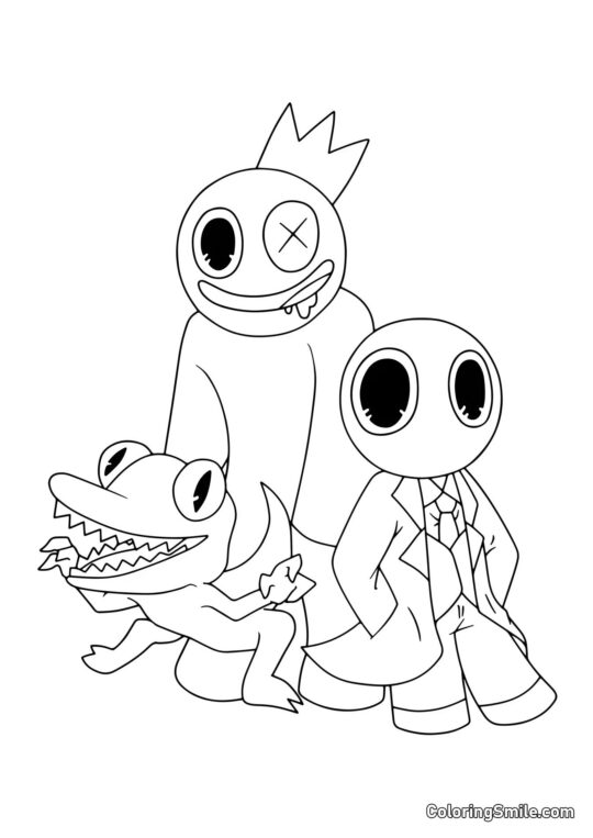 Bleu, Rouge et Orange des Rainbow Friends - Page de Coloriage