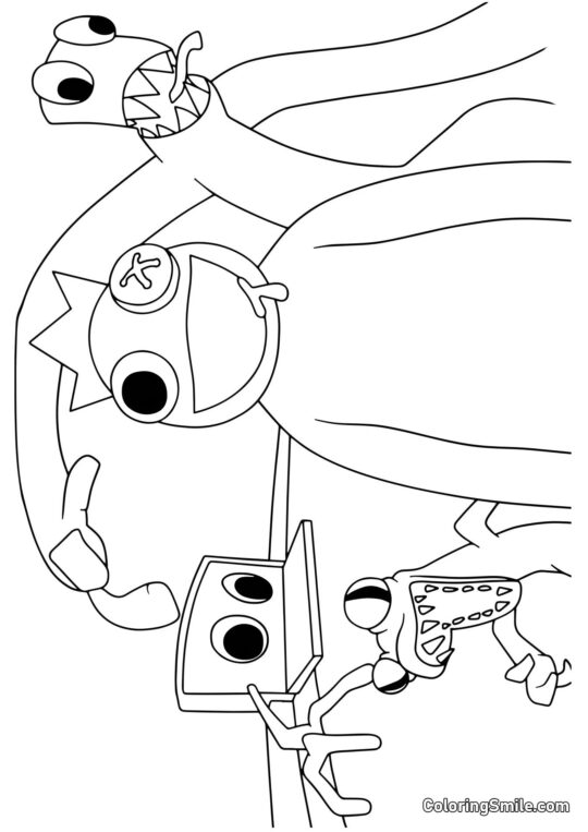 Bleu, Vert, Orange et Violet des Rainbow Friends - Page de Coloriage