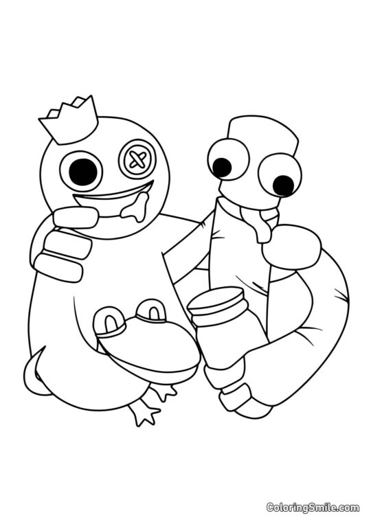 Bleu, Vert et Orange s’embrassent - Page de Coloriage