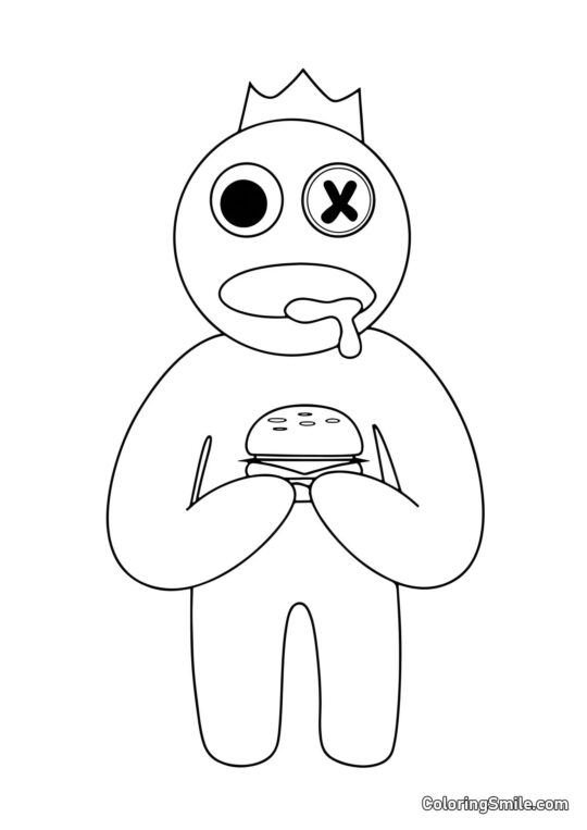 Bleu avec un burger - Page de Coloriage