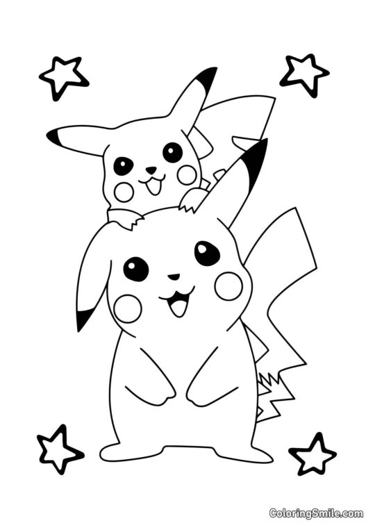 Großer und kleiner Pikachu - Ausmalbild
