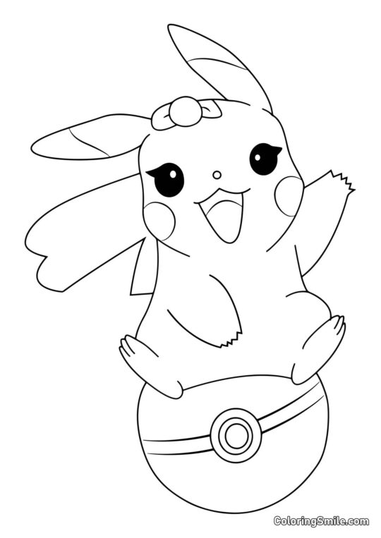 Pikachu sitzt auf Pokéball - Ausmalbild