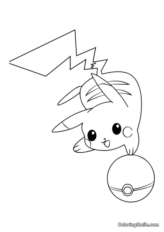 Pikachu und Pokéball - Ausmalbild