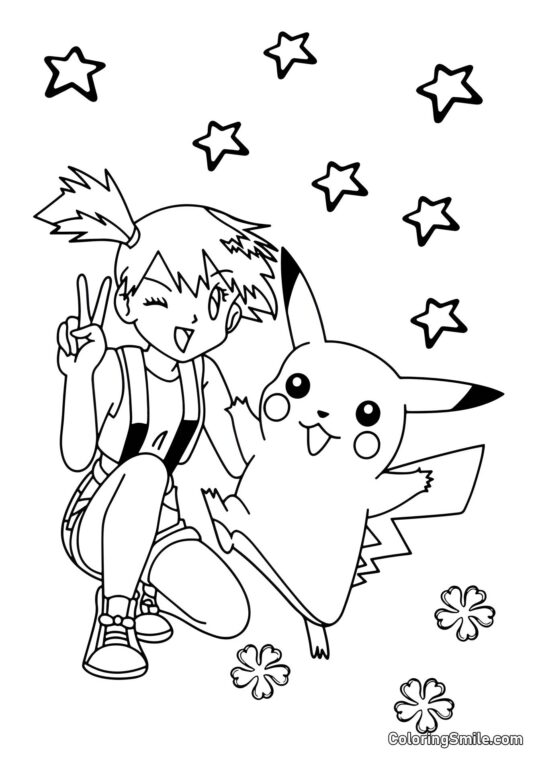 Pikachu und Misty - Ausmalbild