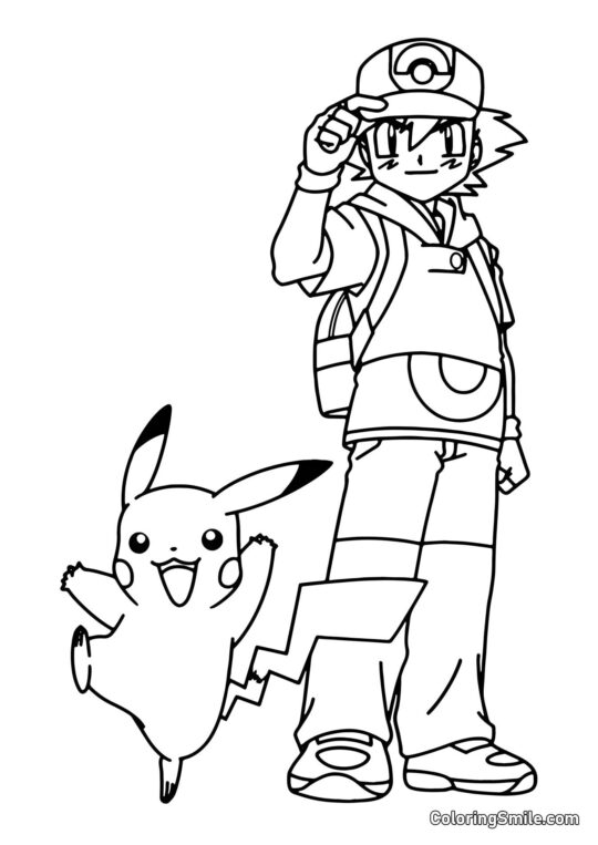Pikachu und Ash Ketchum - Ausmalbild