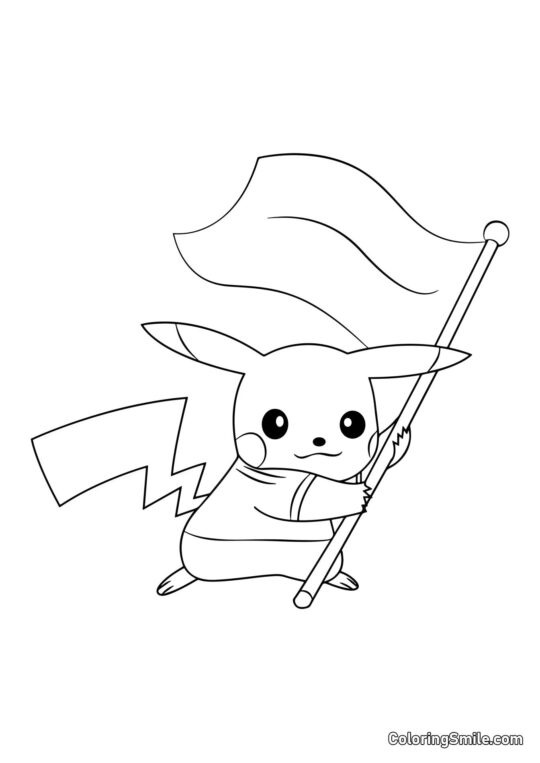 Pikachu mit Flagge - Ausmalbild