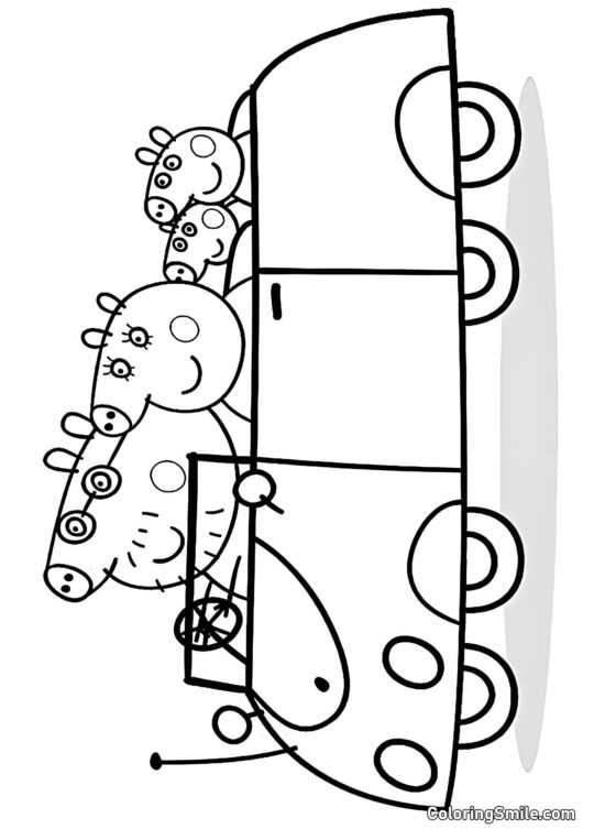 Kolorowanki Peppa Pig Peppa z Rodziną w Samochodzie - Kolorowanka