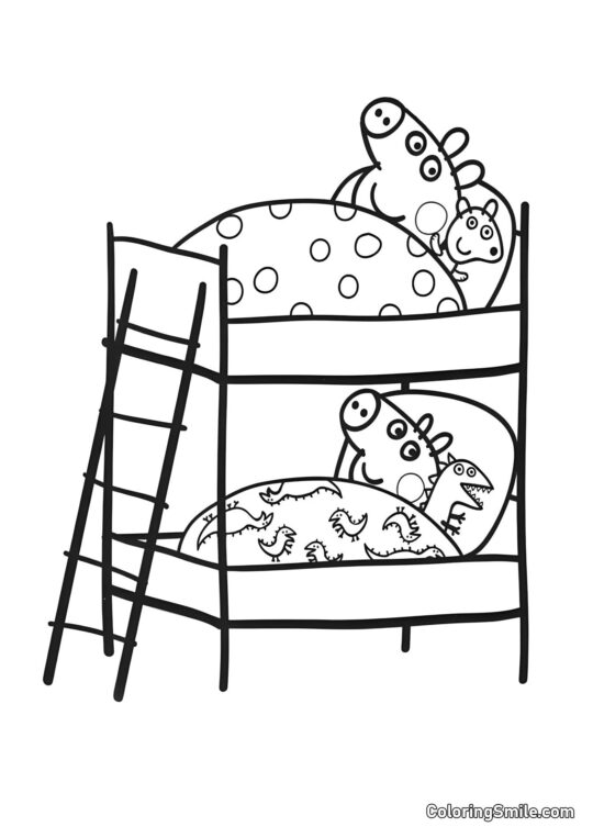 Kolorowanki Peppa Pig Peppa i George w Łóżkach - Kolorowanka