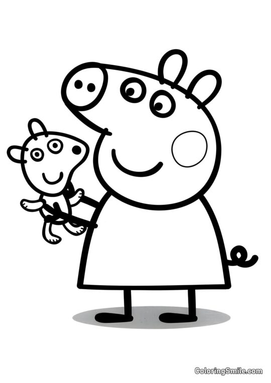 Kolorowanki Peppa Pig Peppa z Pluszowym Misiem - Kolorowanka