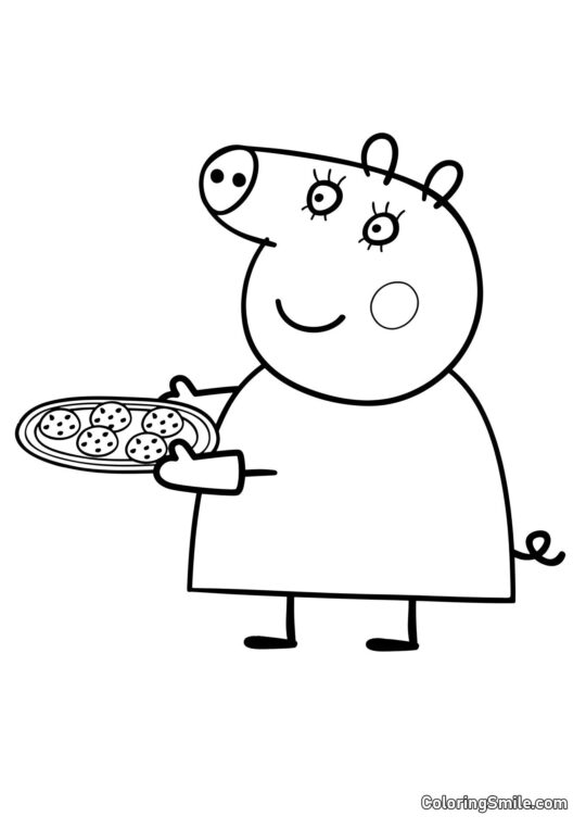 Kolorowanki Peppa Pig Mama Świnka Piecze Ciastka - Kolorowanka