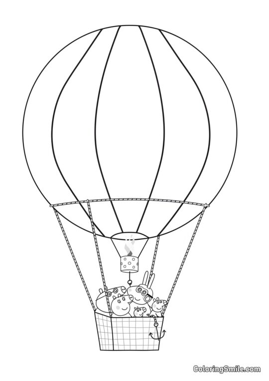 Kolorowanki Peppa Pig Peppa w Balonie na Gorące Powietrze - Kolorowanka
