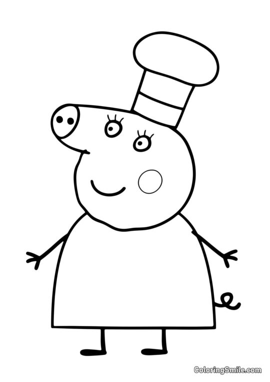 Kolorowanki Peppa Pig Mama Świnka w Czapce Szefa Kuchni - Kolorowanka