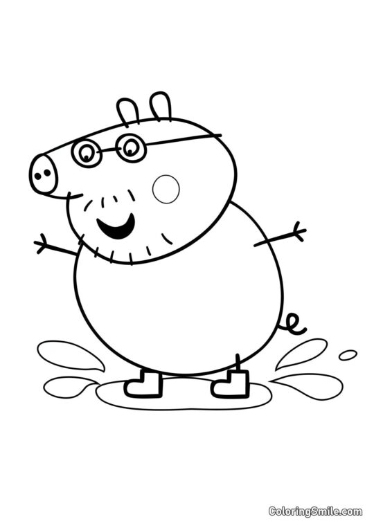Kolorowanki Peppa Pig Tata Świnka Skaczący w Kałużach - Kolorowanka