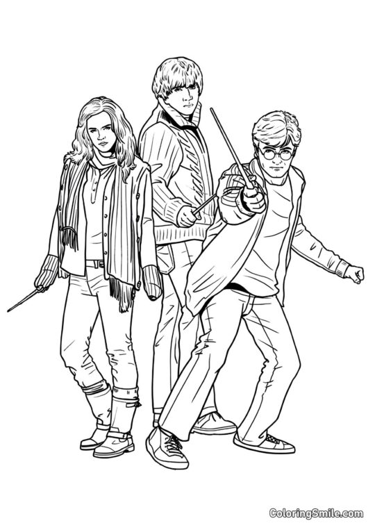 Harry, Hermione e Ron - Página para Colorir