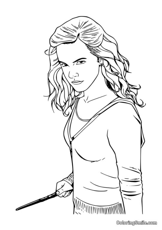 Hermione se preparando para lançar um feitiço - Página para Colorir