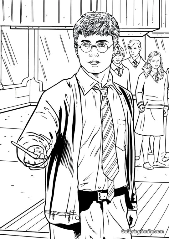 Harry protegendo amigos - Página para Colorir