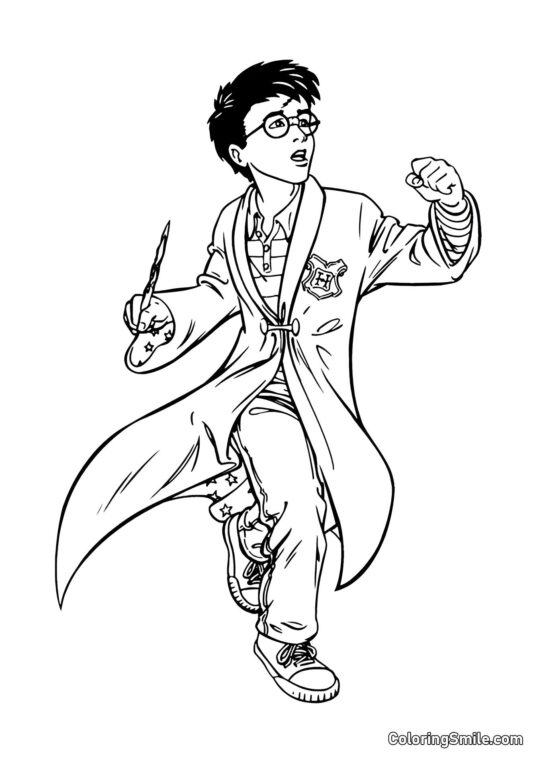 Harry de desenho animado indo para a batalha - Página para Colorir