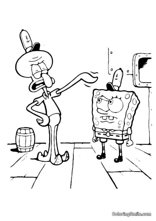 SpongeBob SquarePants mopping the floor - Coloring Page