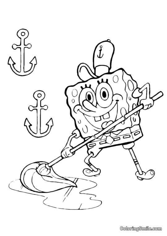 Krabs pleased with SpongeBob - Coloring Page