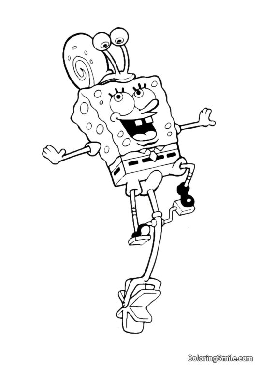 SpongeBob with snail Gary on his head - Coloring Page