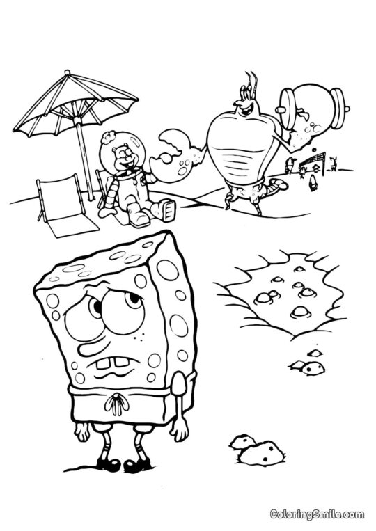 SpongeBob trying to lift weights - Coloring Page